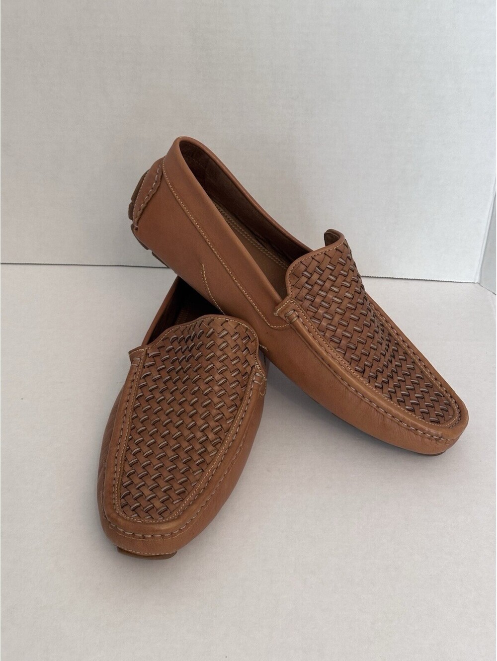 Donald Pliner Damion Leather Casual Mens Loafer Woven Calf Cognac Size 10